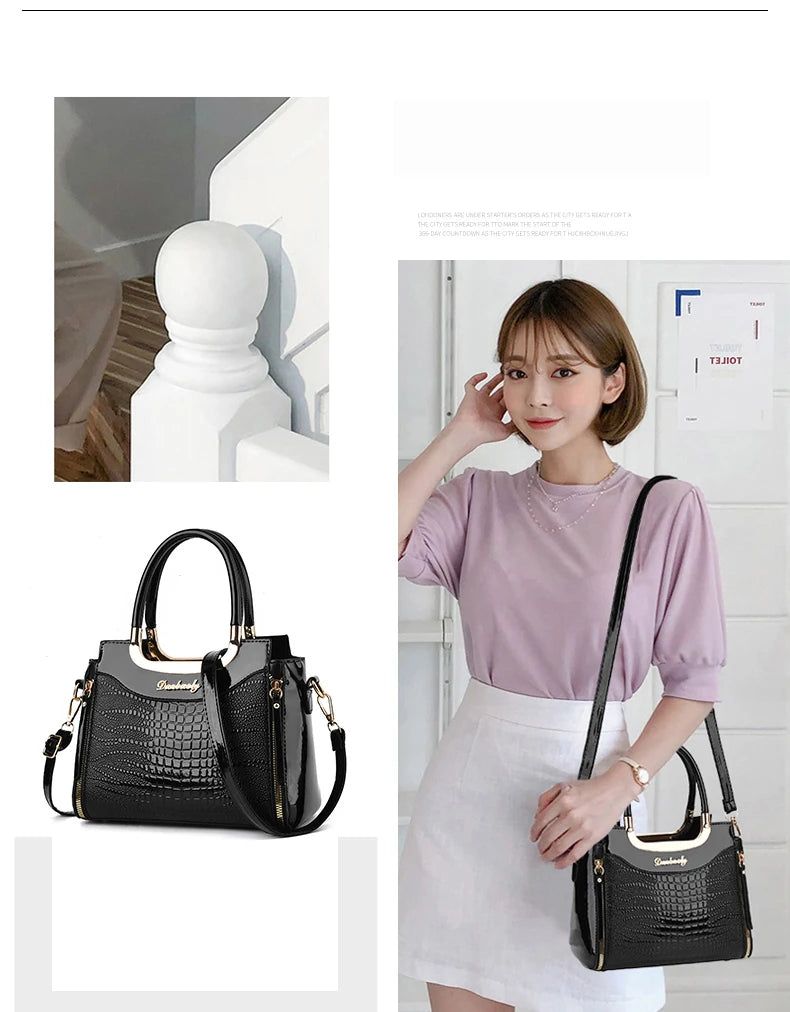 Stylish senior crocodile print women's handbag, temperament all large capacity single shoulder crossbody bag