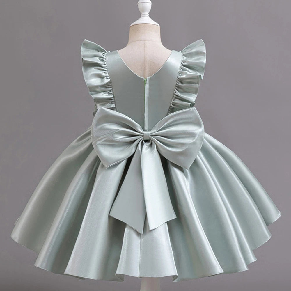 HETISO 1-6 Years Girl Princess Dress Ruffle Sleeve Kids Puffy Satin Dresses Children's Ball Gown for Birthday Holiday New Year