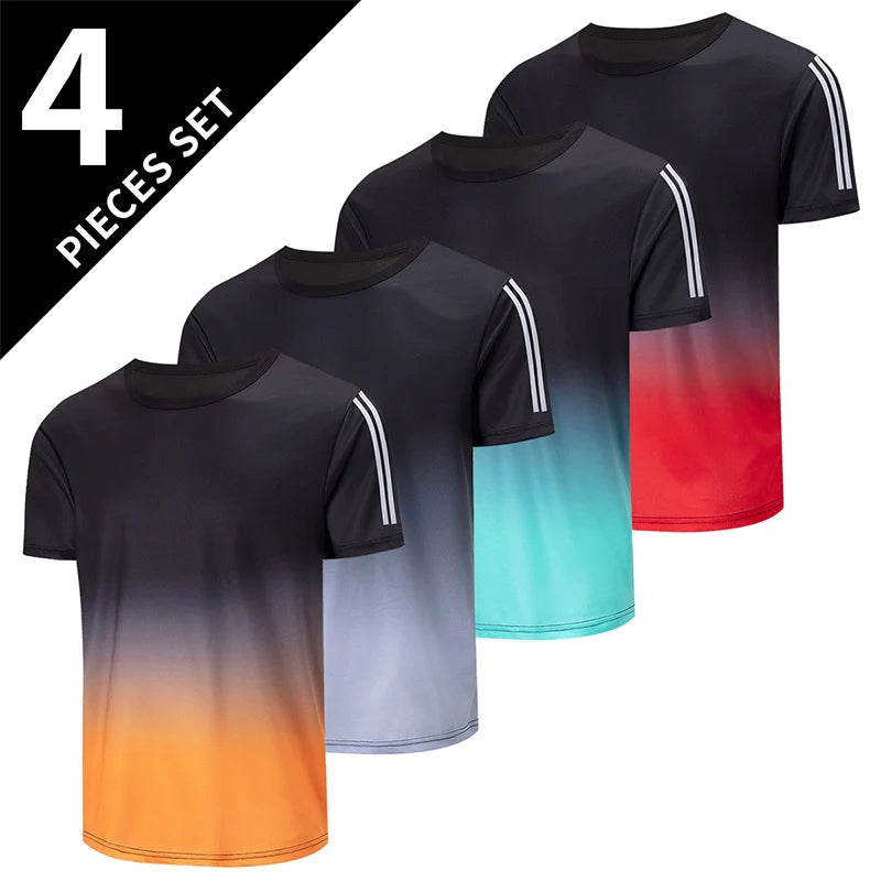 1/2/4Pcs Men'S Summer Solid Color Mix And Match Short-Sleeved Young Men'S Loose Quick-Drying Sports Running Shirt Middle-Aged T-