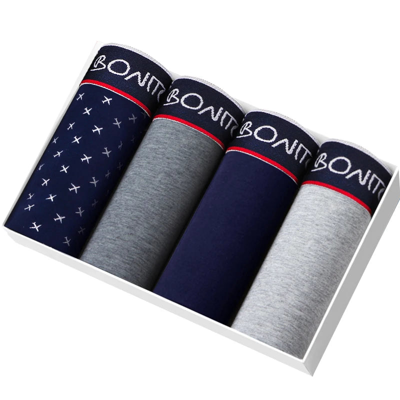 Men's Cotton Boxer Shorts 4-Pack – Soft Breathable Everyday Comfort Underwear