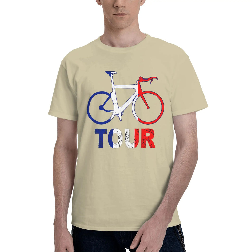 Tour In France Cycling And Cisclistas Fitted Scoop Graphic 100% Cotton T-Shirt Tour Of France Tops Tees For Men