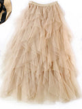 Fashion Tutu Tulle Skirt Women Long Maxi Skirt 2024 Spring Summer Korean Black Pink High Waist Pleated Skirt Female