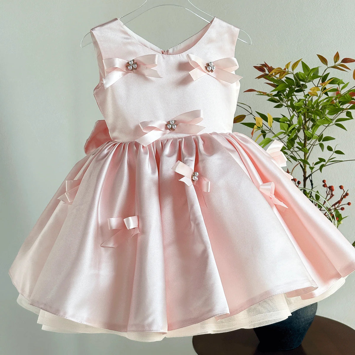 Dreamy Vow D255 Elegant Girls Party Dress Pink Satin Bowknot Gown Kids Wedding Birthday Princess Dress Children Flower Girl