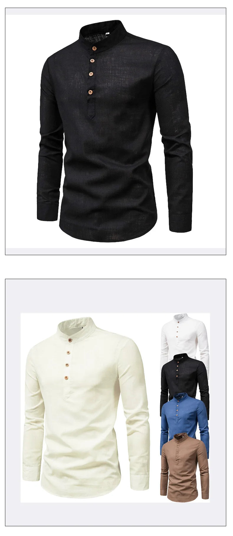 Solid Color Casual Slim Stand Collar Long Sleeve Business Shirt Men's