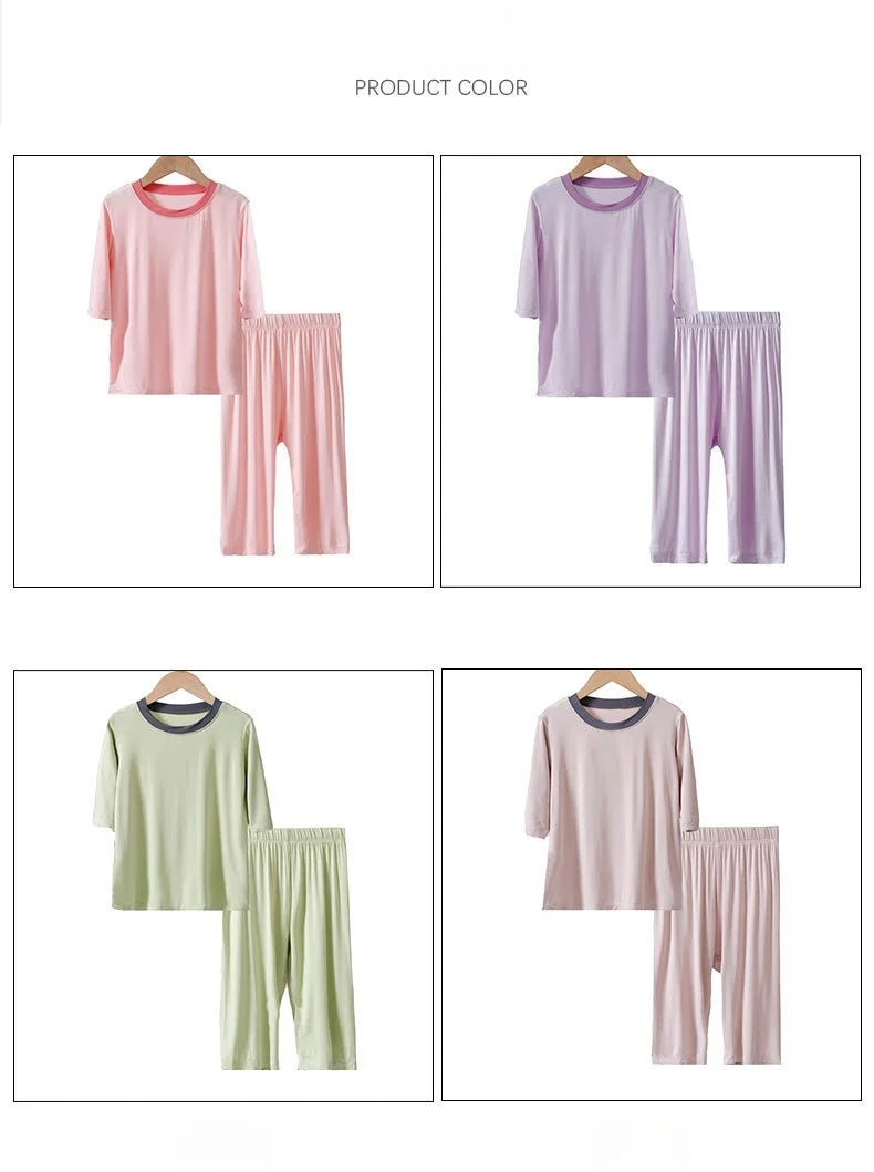 2026 Summer Thin Children Pajamas Contrast Color Soft Cooling Pajamas for Girls 10A Antibacterial Boys Sleepwear