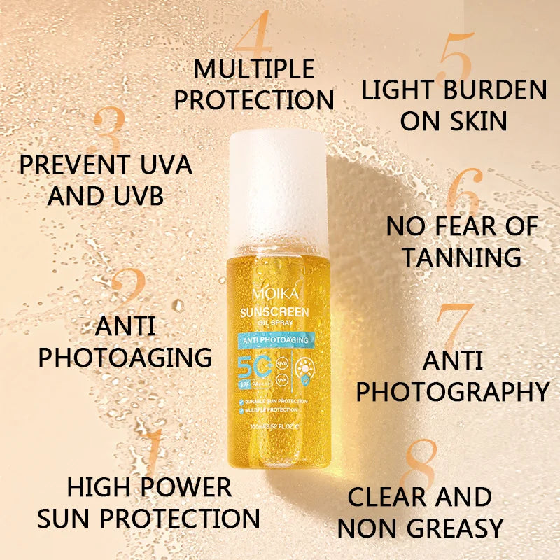 Facial Body Sunscreen Oil Spray Whitening Sun Cream Sunblock Skin Protective Cream Anti-Aging Oil-control Moisturizing SPF50+