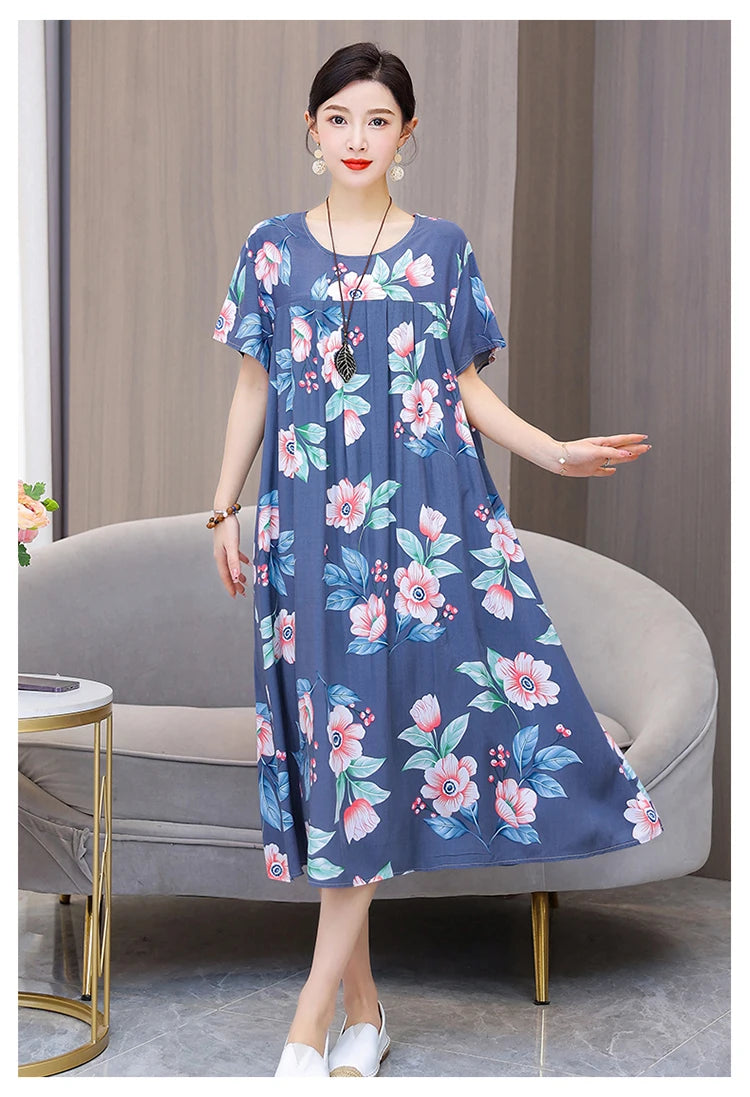 New Fashion Casual Summer Dress For Women Ladies O-Neck Print Short Sleeve Dress plus size Women Clothing