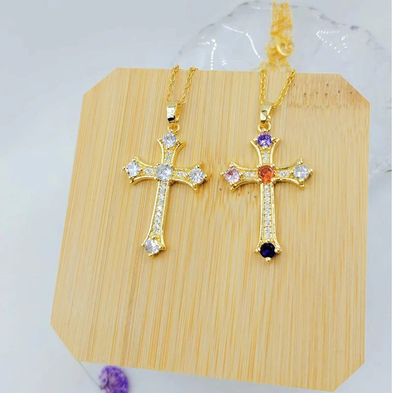Fashionable Jesus Cross Necklace Exquisite Zircon Jewelry Personality Versatile Clavicle Chain Pendant Lucky