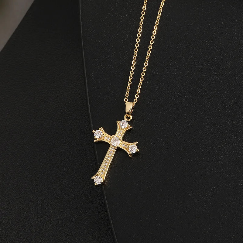 Fashionable Jesus Cross Necklace Exquisite Zircon Jewelry Personality Versatile Clavicle Chain Pendant Lucky