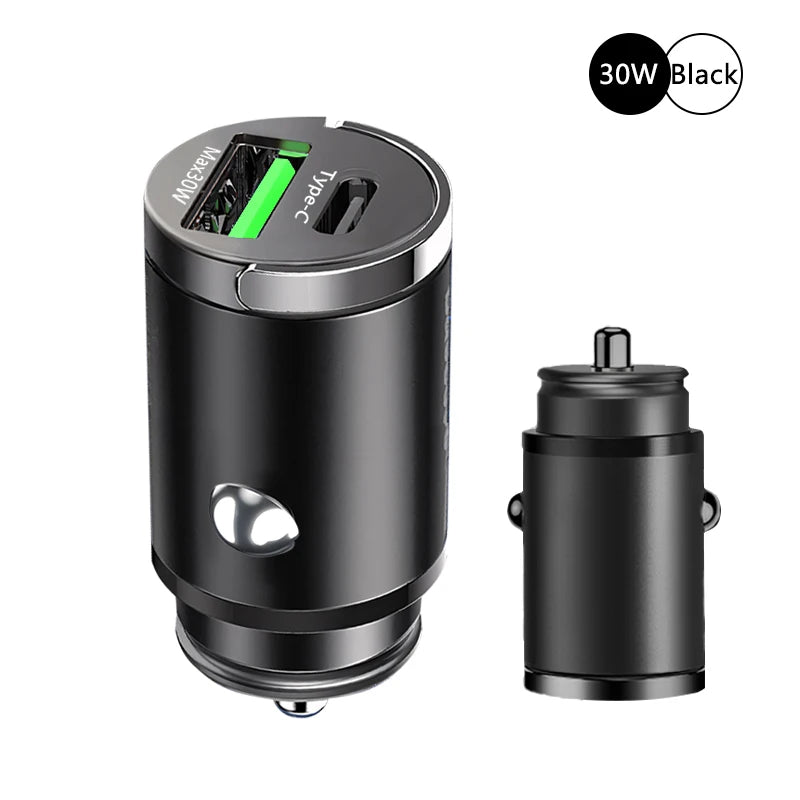 100W Mini Fast Car Charger, Dual Port USB-C and USB-A Adapter