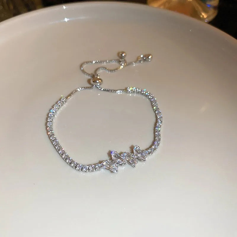 Wave Geometry Adjustable Bracelet Bangle Luxury Fashion Rhinestone Crystal Bracelets Women'S Wedding Wristband Jewelry