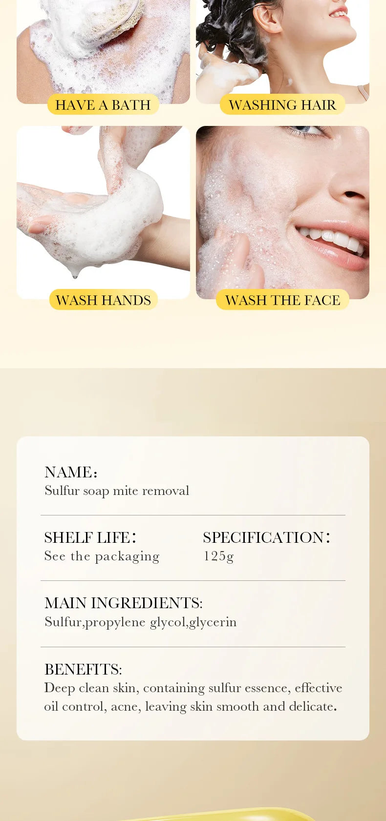 1/2pcs SADOER Sulfur Mite Removing Facial Soap Universal Handmade Soap for Body Face Wash Foam Moisturizing Facial Cleanser