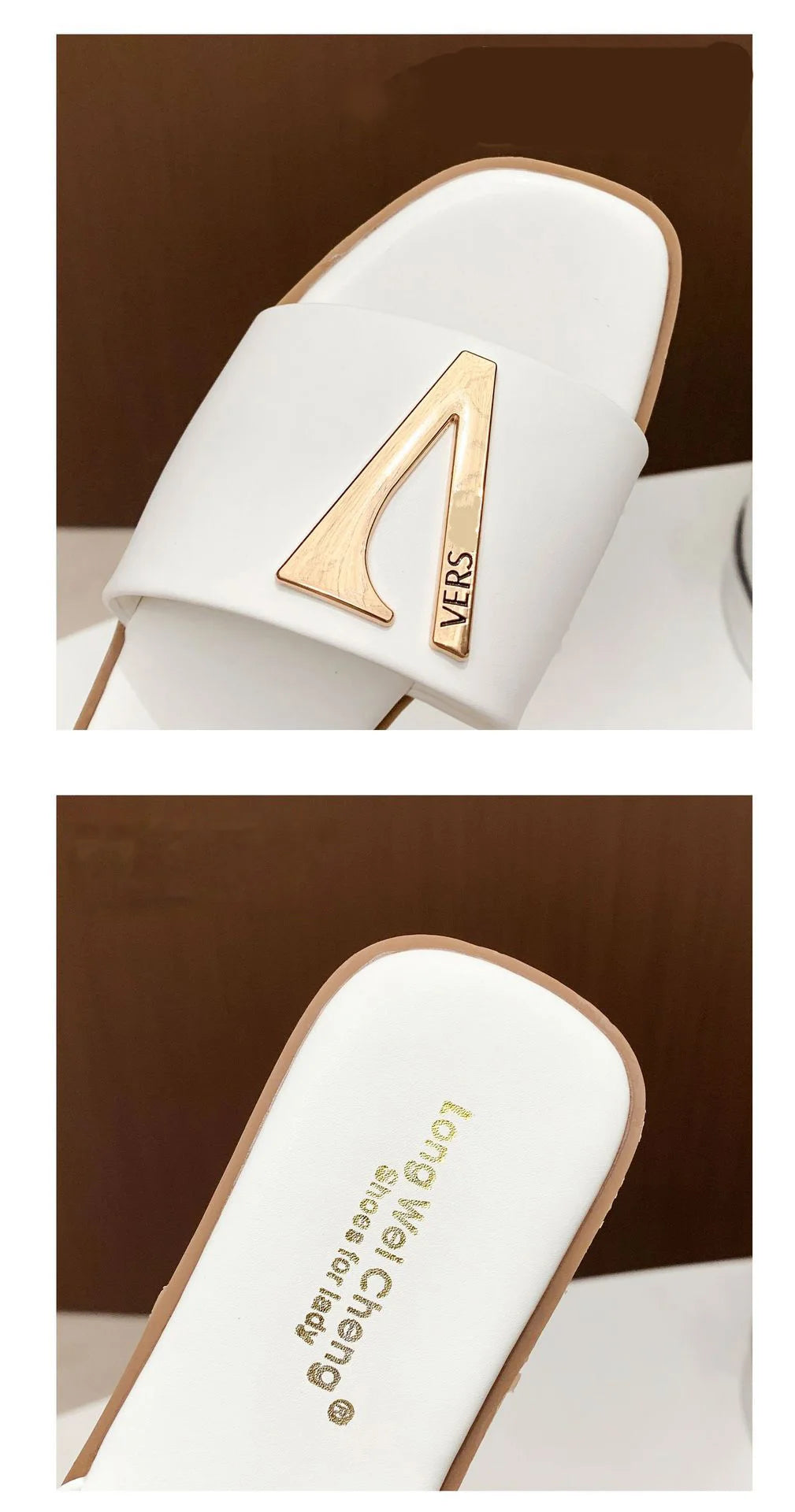 Women's Metal Letter Decorative Flat Slippers - Casual Beach Shoes