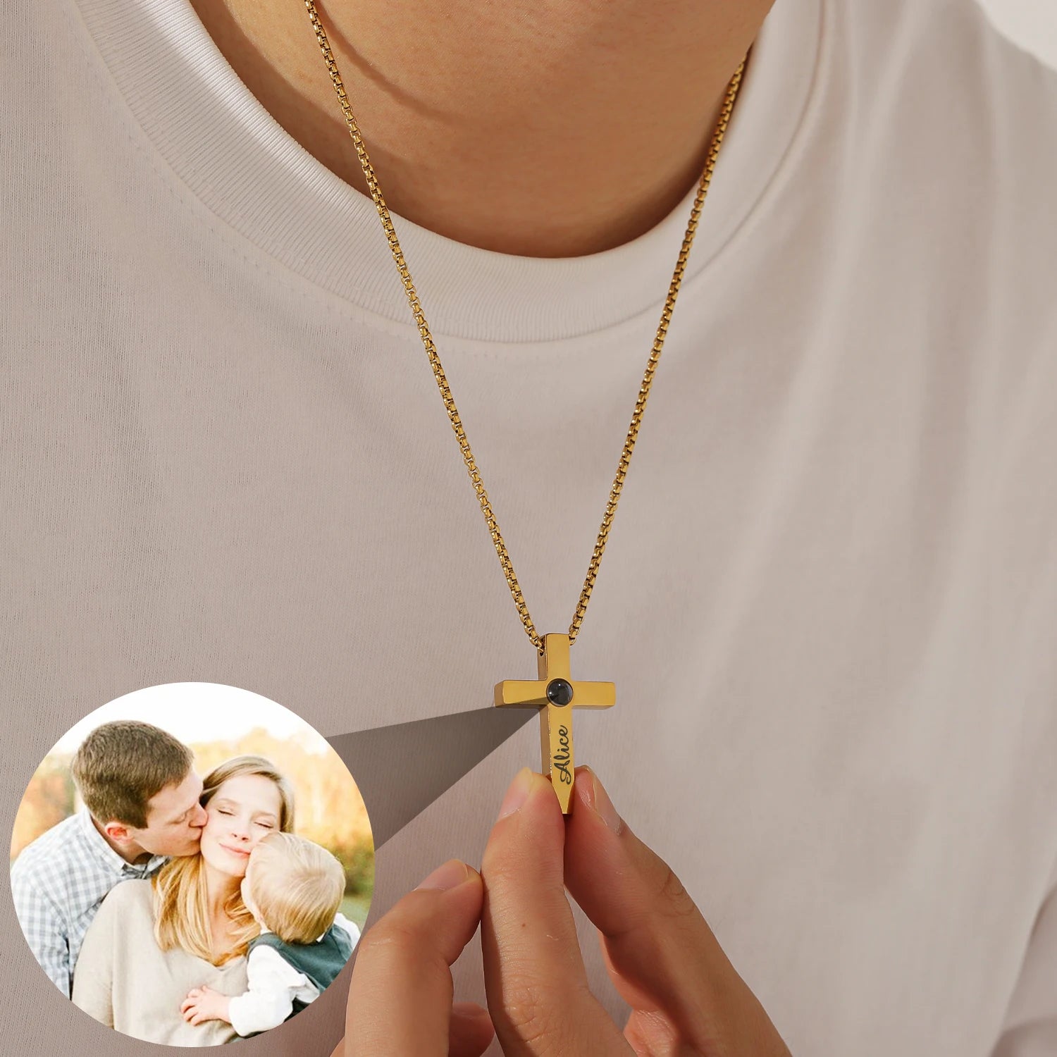 Dascusto Customized Cross Projection Necklace Men Personality Memorial Gifts For Birthday Anniversary Best Gifts Men's Jewelry