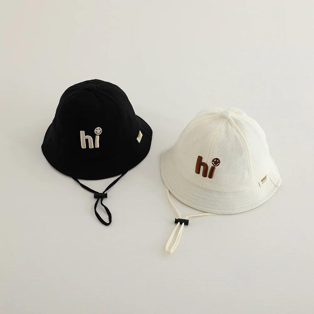 New Embroidered Letter Baby Bucket Hats Spring Sunhat Fishing Hat Sunshade Visor Boy Girl Outdoor Fashion Beach Cap For 6-24M