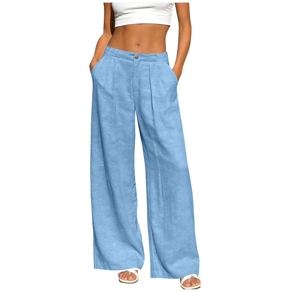 Women's Wide Leg Trousers - Lightweight Solid Casual Pants with Pockets