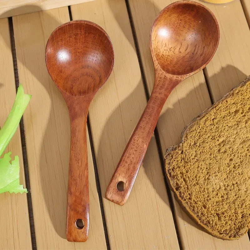 Large Wooden Soup Spoons Long Handle Heat-resistant Rice Scoops Portable Hanging Cookware Home Kitchen Restaurant Cooking Tools