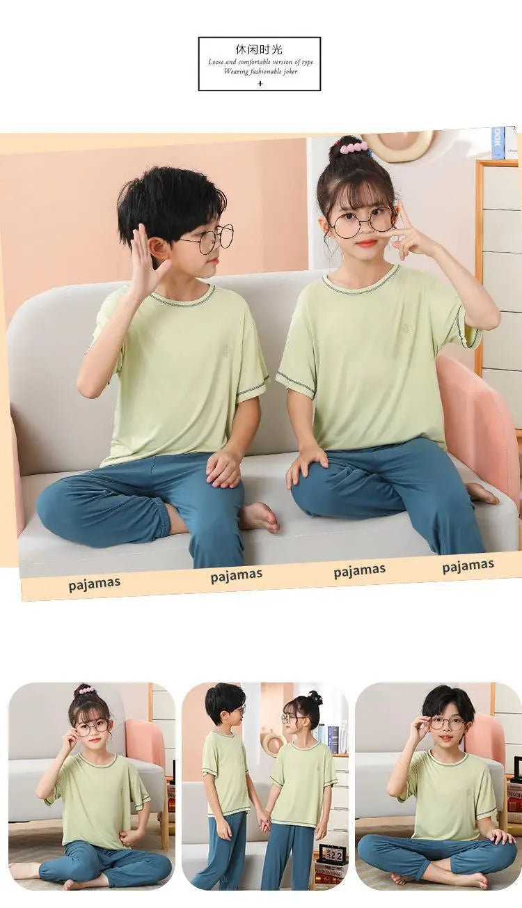 Summer Modal Cotton Girl Pajamas Set With Long Pants for Teens Boys Girls 6 8 12 14 Years Kids Children Clothes Child Boy Pijama