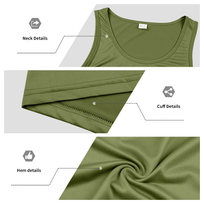 Men's Gym Sports Tank Top Muscle Aesthetic Dry Fast Workwear Polyester Fiber Summer Sport Fit Style Solid Color round Neck