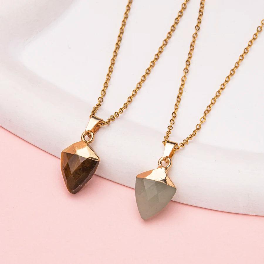 1pc stainless steel adjustable natrual crystal stone gemstone agate Section triangular column simple cusp pendant necklace