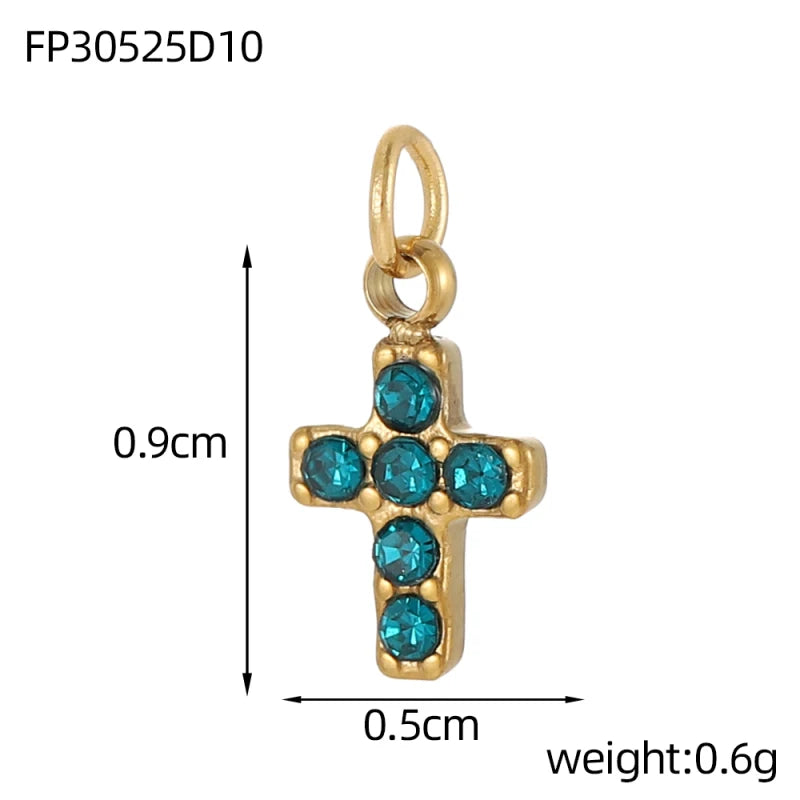 Jesus Cross Pendant Charm Set Colorful Stainless Steel Cubic Zirconia for DIY Jewelry for Men and Women