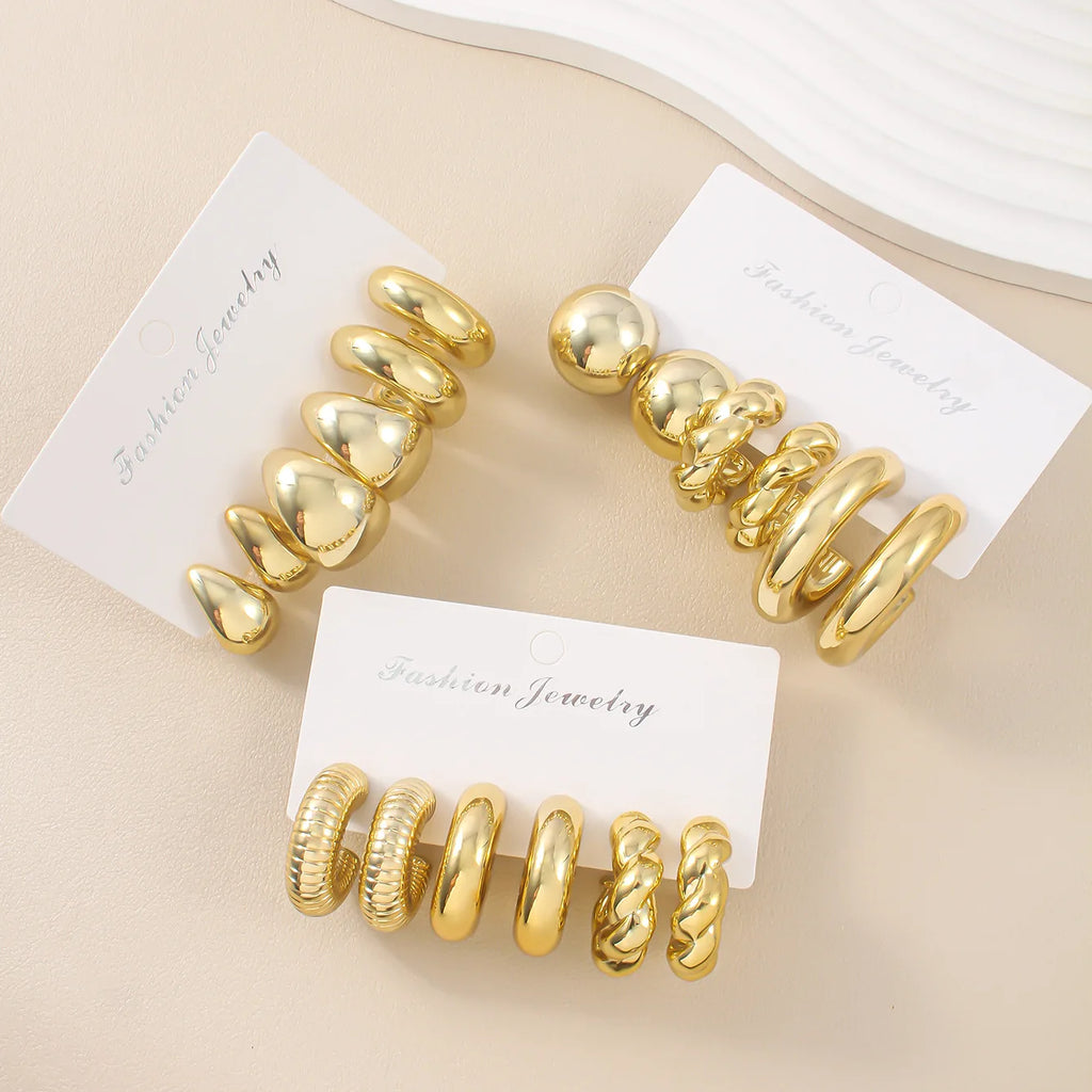 Punk Exaggerated CCB Water Drop Stud Earrings Vintage Irregular C-shaped Hoop Earring Stylish Women's Daily Party Jewelry