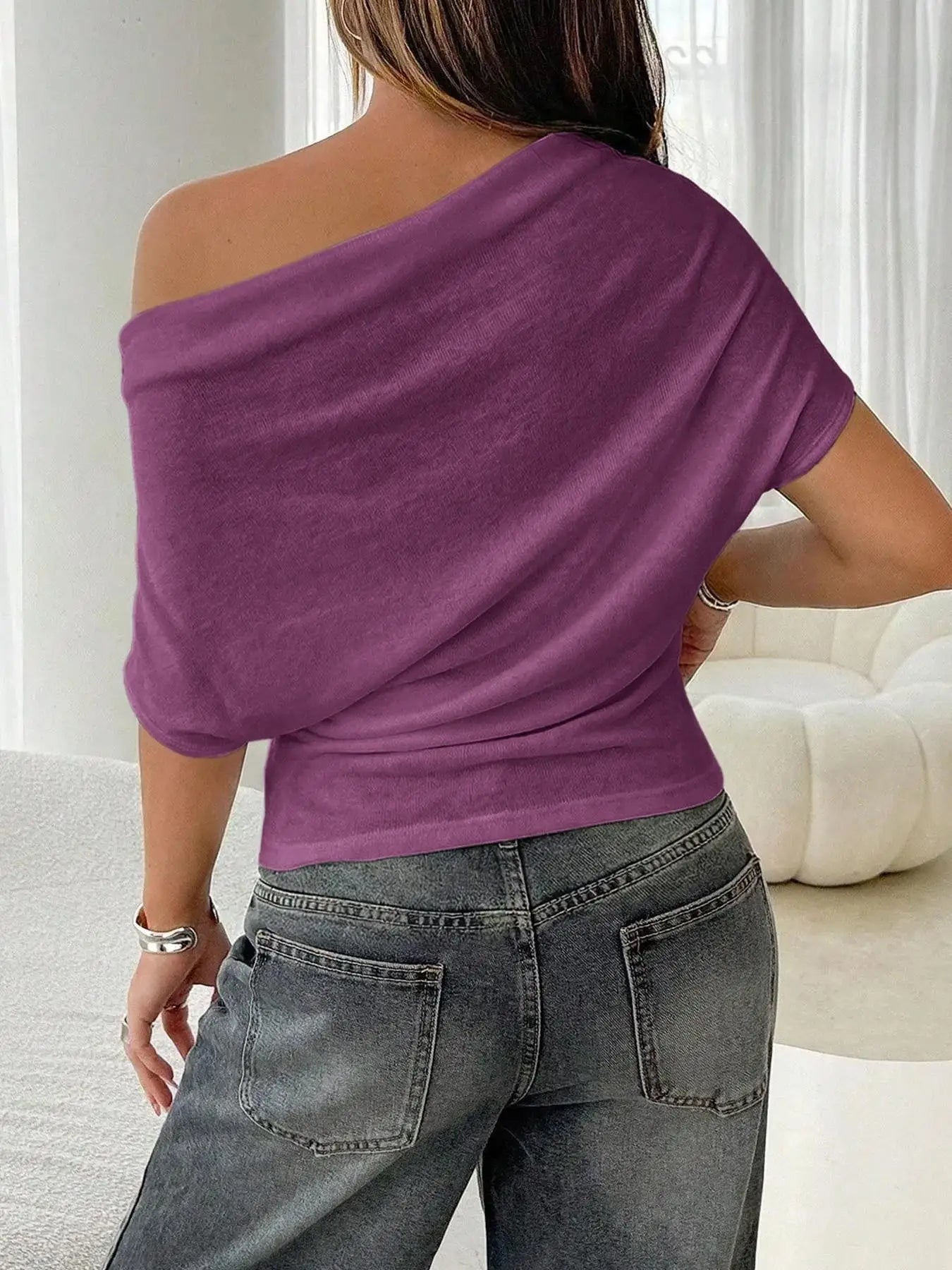 Women's Fashion Sexy Hot Girl One Shoulder T-Shirt 2026 Summer New Slim Bat Sleeve Solid Color Versatile Top T-Shirt Female