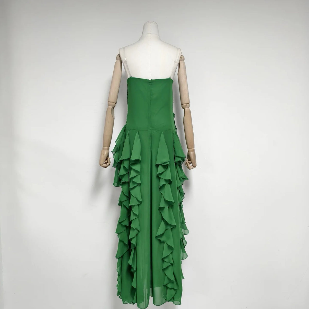 2026 Summer American Elegant Temperament Fashion Ruffled Splicing Sleeveless Strapless Irregular Split Chiffon Long Dress Women
