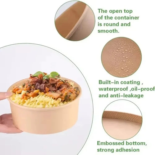 10/20PCS Kraft Paper Round Bowls Disposable Lunch Bento Bowls with Lids Meal Prep Salad Noodles Bowls Party Fries Fast Box