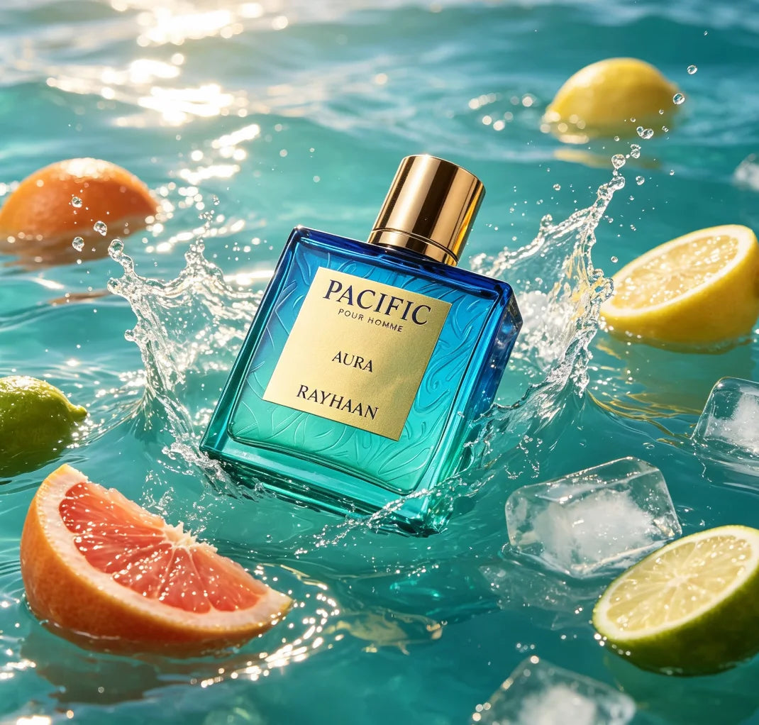Rayhaan Pacific Aura For Him 100Ml Eau De Parfum, Refined Transparent Blue‑Green Gradient Bottle. Fresh Aquatic Citrus Scent Is Versatile And Approachable. Great For Personal Use Or As A Thoughtful Gift For Men.