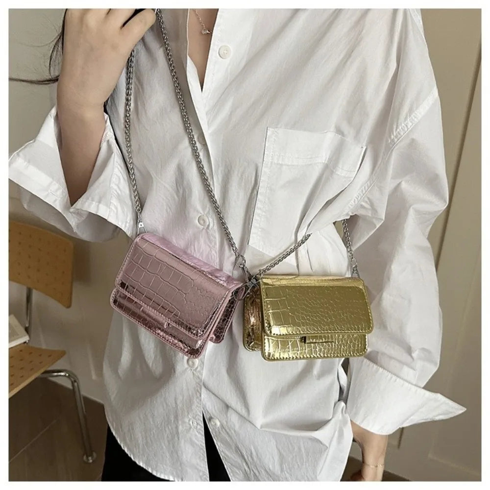 Fashionable Chain Strap Square Bag Solid Color PU Leather Crossbody Bag Tote Bag Women