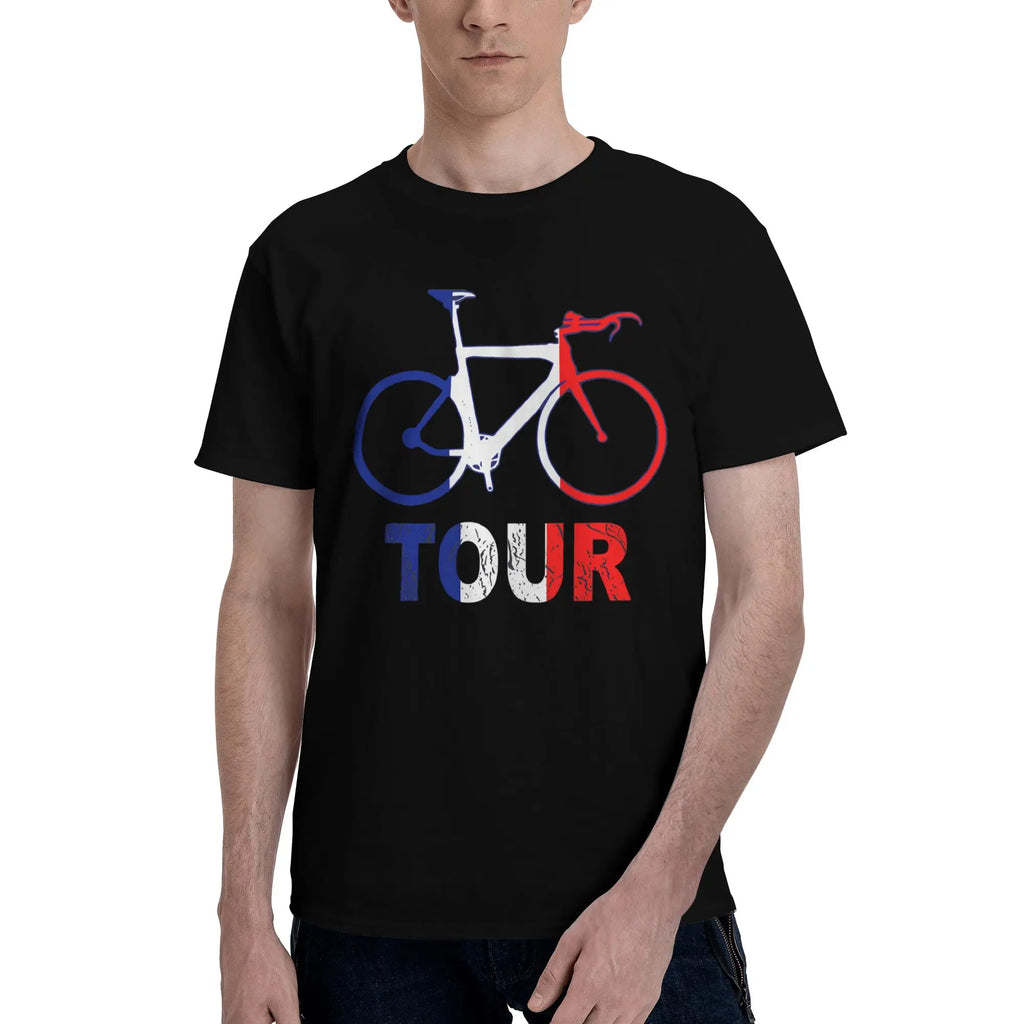 Tour In France Cycling And Cisclistas Fitted Scoop Graphic 100% Cotton T-Shirt Tour Of France Tops Tees For Men