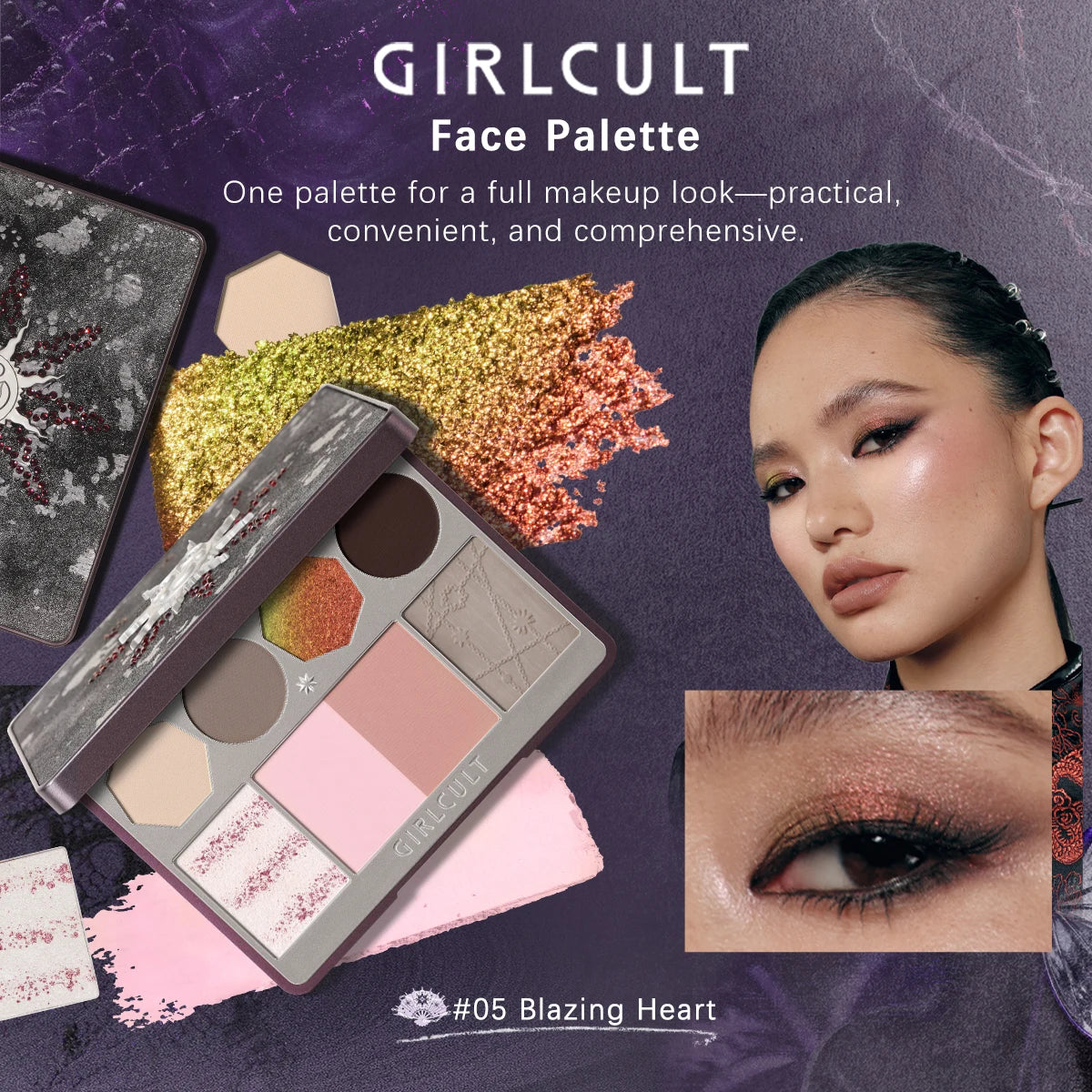 Girlcult Face Palette(04-06),Multi-Purpose,Fine Powder Texture,Smooth & Minimal Fallout,3D Sculpting Effect,Luxury Makeup