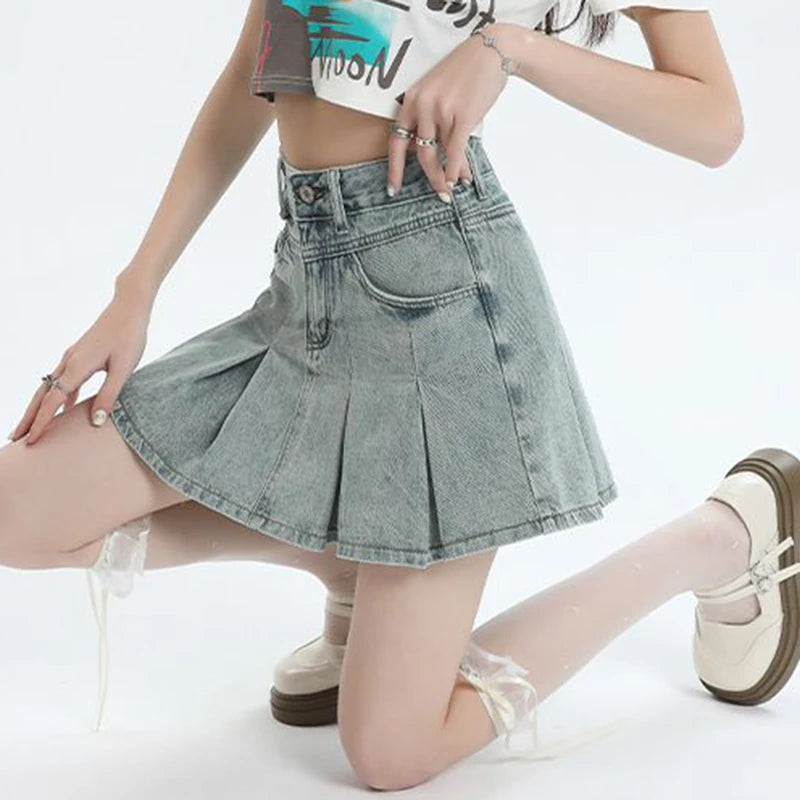 Summer Women Retro Chic High Waist Skirts Lady Designer Wrap Hip Thin Mini Jeans Skirts Girls Fashion Solid Denim Dress
