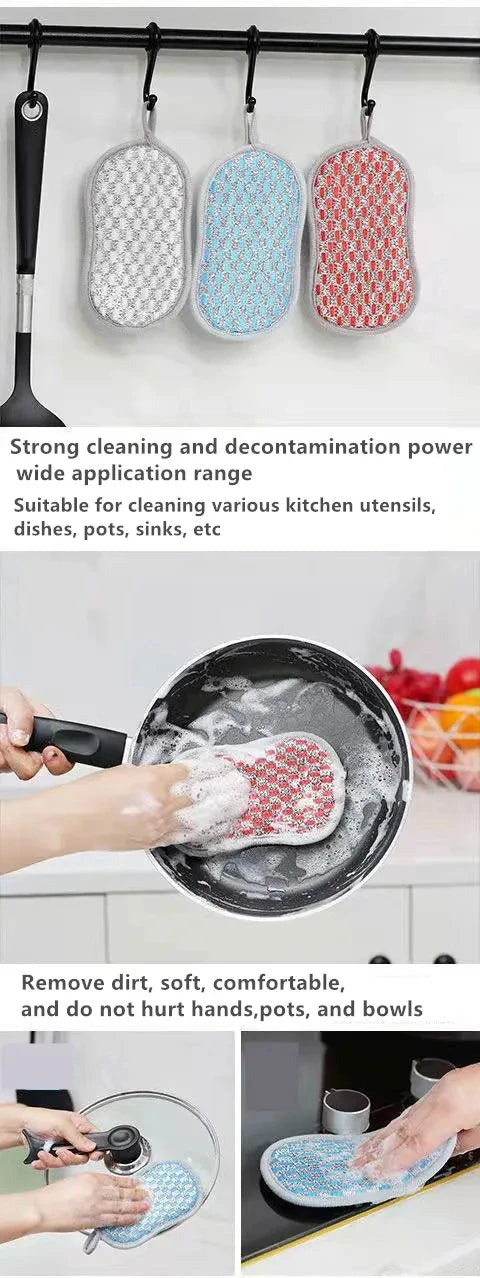 Esponja de limpieza de cocina, esponja de doble cara, estropajos para lavar platos, estropajo, paño de cocina, herramientas de limpieza de cocina