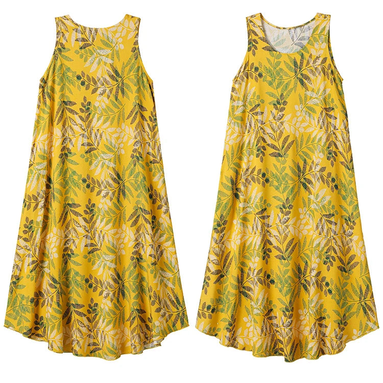 New Women Summer Dresses Vintage Dress FashionRobe Plus Size Sleeveless Femme Casual Print Dresses