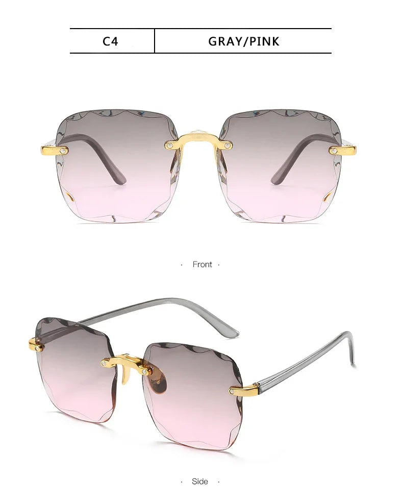 Square Rimless Sunglasses Women Luxury Brand Designer Summer Glasses Fashion Sun glasses For Men UV400 Shades Oculos