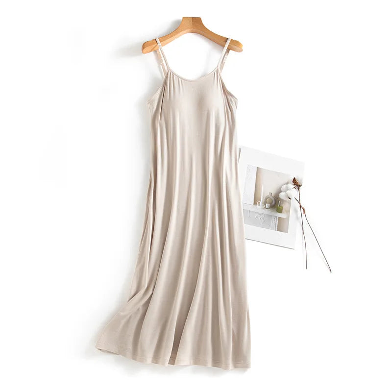 Nightgown Woman Nightie Big Size Chest Pad Modal Home Wear Nightdress Sexy Sling Nightshirt Summer Sleepwear House Dresses
