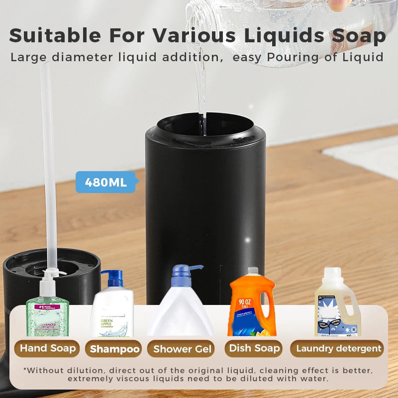 Dispensador de jabón de cocina de 480 ml con sensor automático, máquina de desinfectante de manos, dispensador de jabón eléctrico inteligente para gel de baño, acero inoxidable 304