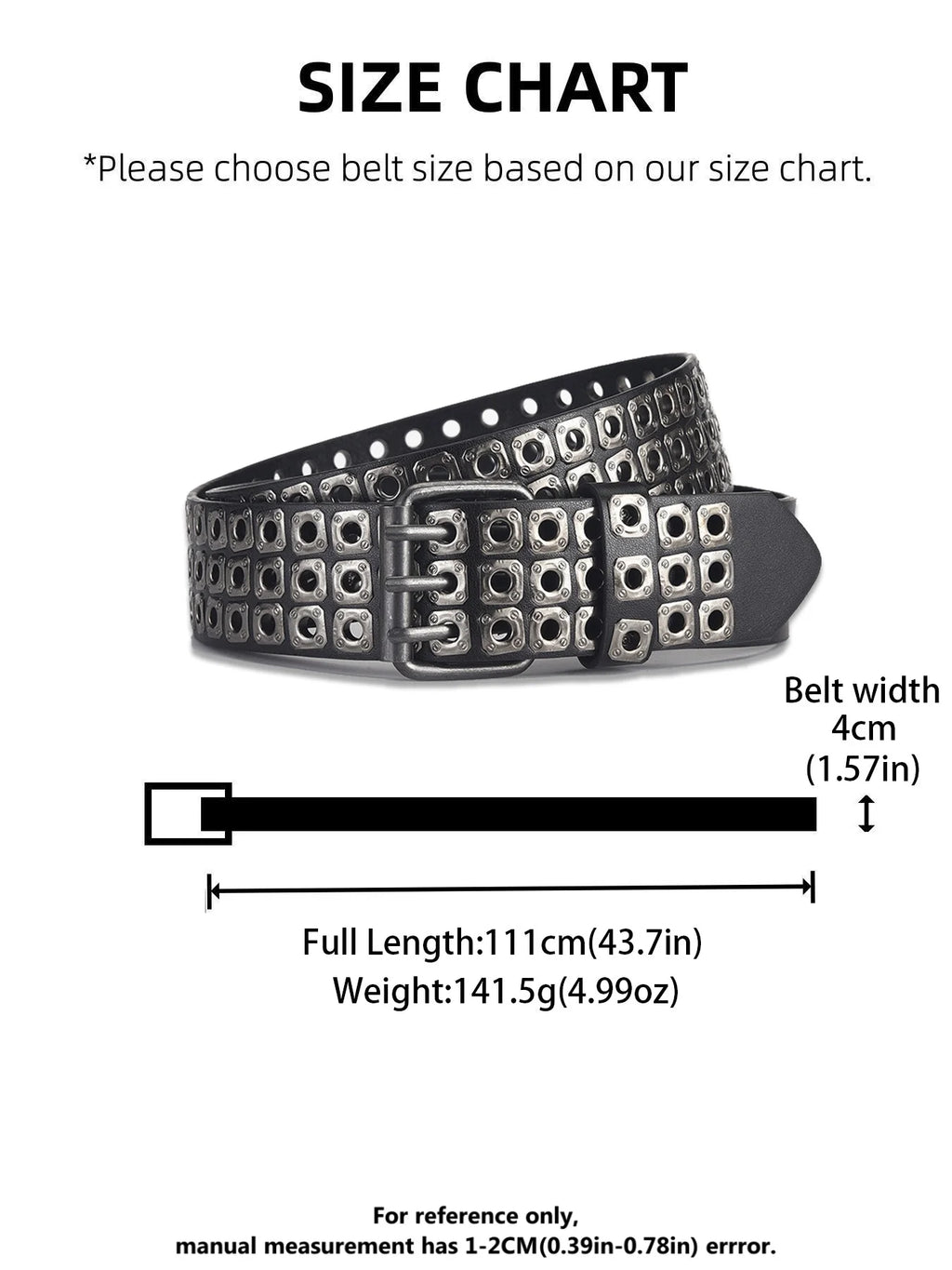 Women Belt  Fashion Square Beads, Willow Nails, Three Exhaust Eyes, Punk Street Cool, Personalized Men's and Women's Belts