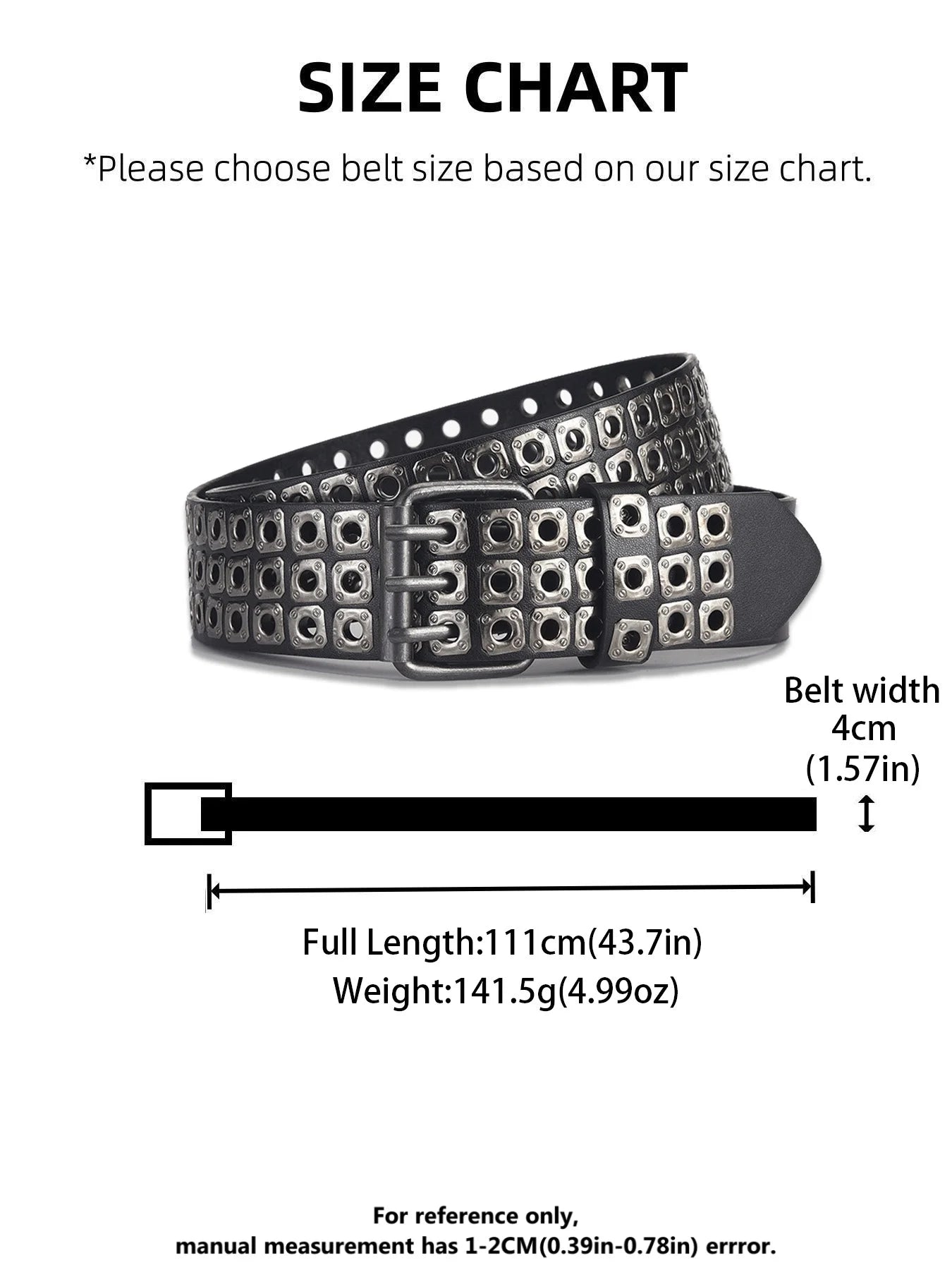 Women Belt  Fashion Square Beads, Willow Nails, Three Exhaust Eyes, Punk Street Cool, Personalized Men's and Women's Belts