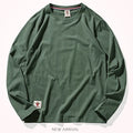 Autumn American Retro Long Sleeve O-Neck Solid Color T-Shirt Men'S Fashion 100% Cotton Washed Old Casual Bottoming Tops
