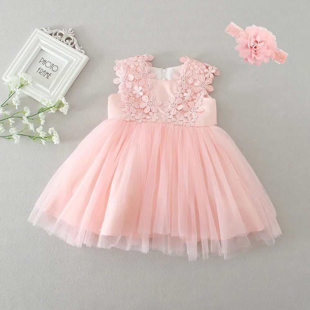 Hetiso Baby Girl's Hot Pink Lace Flower Dress Baptism Birthday Party Toddler Clothes 3-24M Vestido Infantil Menina 3-24M