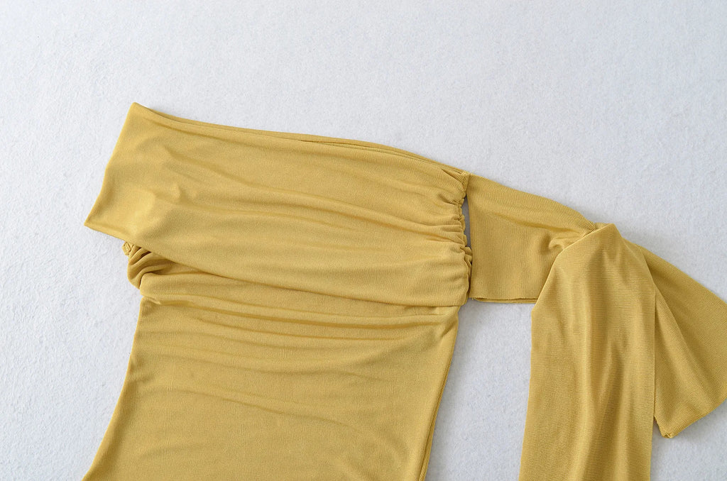 Sexy Pure Desire Short Sleeve T-Shirt Women's Spicy Girl Sash One Shoulder Tube Top Short Length Slim Fit Casual Noble