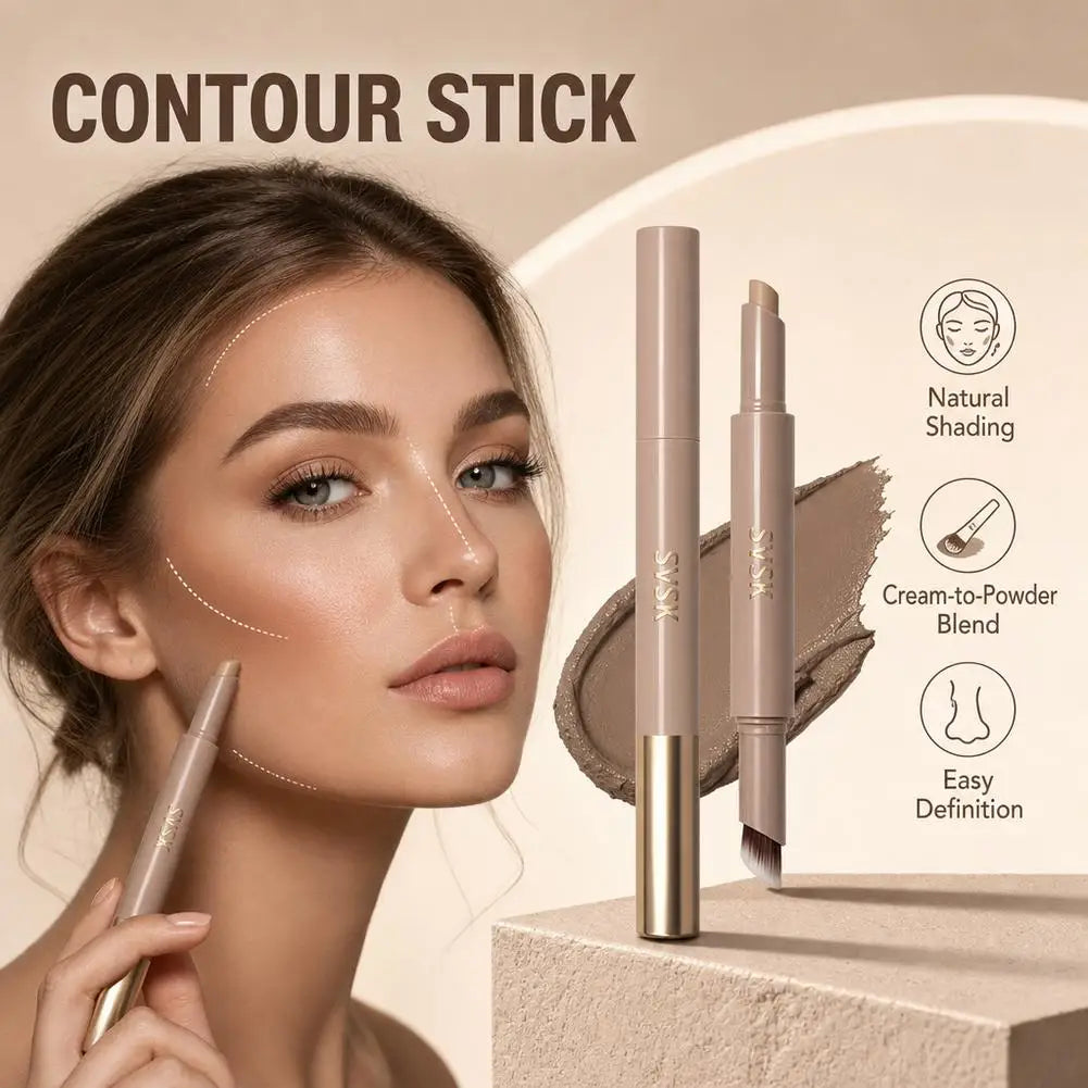 3D Contouring Pen Matte Bronzer Stick Nose Shadow Contour Pen With Brush  Long Lasting Waterproof Cream-Textured Nose Shadow Pen