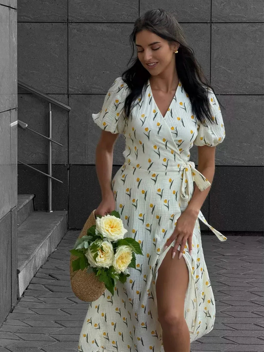 Summer 2026 Floral Jacquard Elegant Beige Flowy Long Dress for Women Bornladies Women's 100% Cotton A-Line Midi Dress