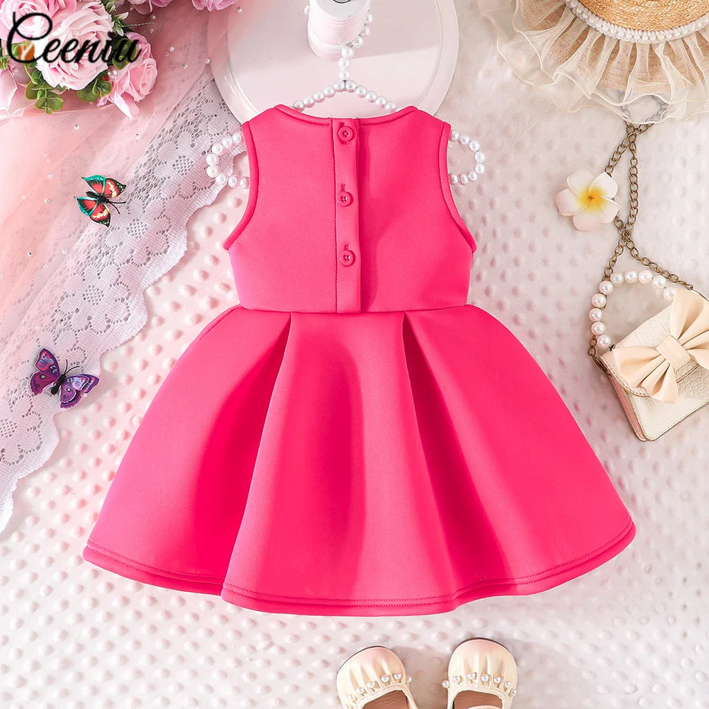 1-5Y Toddler Girl Party Dresses Sleeveless Front Fashion 3D Mesh Flower Dress For Girls Baby Kids Clothes Girls Birthday Gown