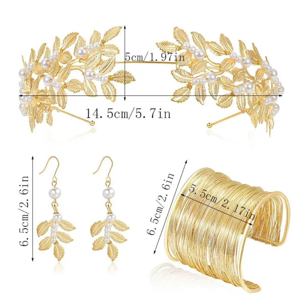 Baroque Women'S'S Wedding Jewelry Set Bridal Earrings Gold Greek Goddess Hair Jewelry Headpiece Bracelet Rhinestone Jewelry Set