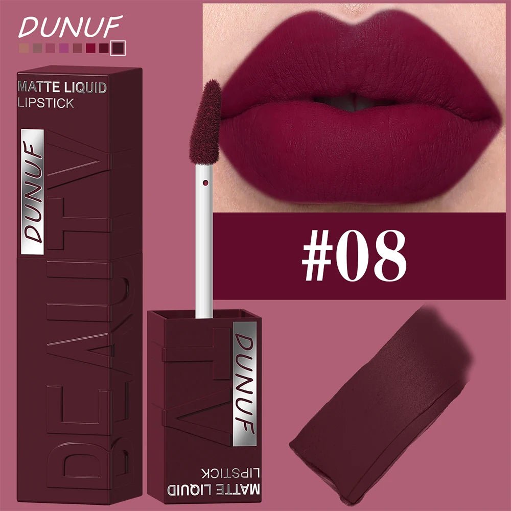Dunuf 8 Color Matte Velvet Lip Gloss Waterproof Plumping Lipstick For Bold Women