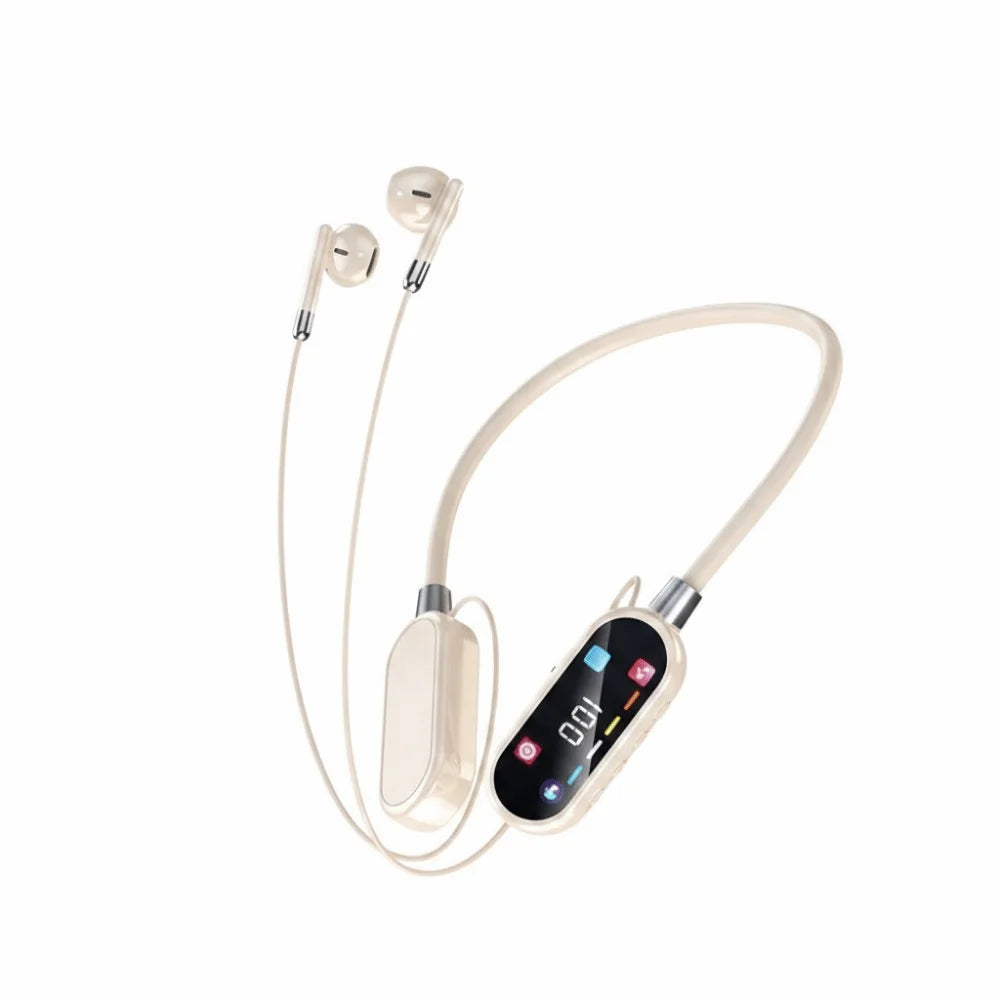 Wireless Wireless Earphones Long Battery Life HiFi Stereo Neckband Headphones HD Mic LED Display Screen Sports Headset